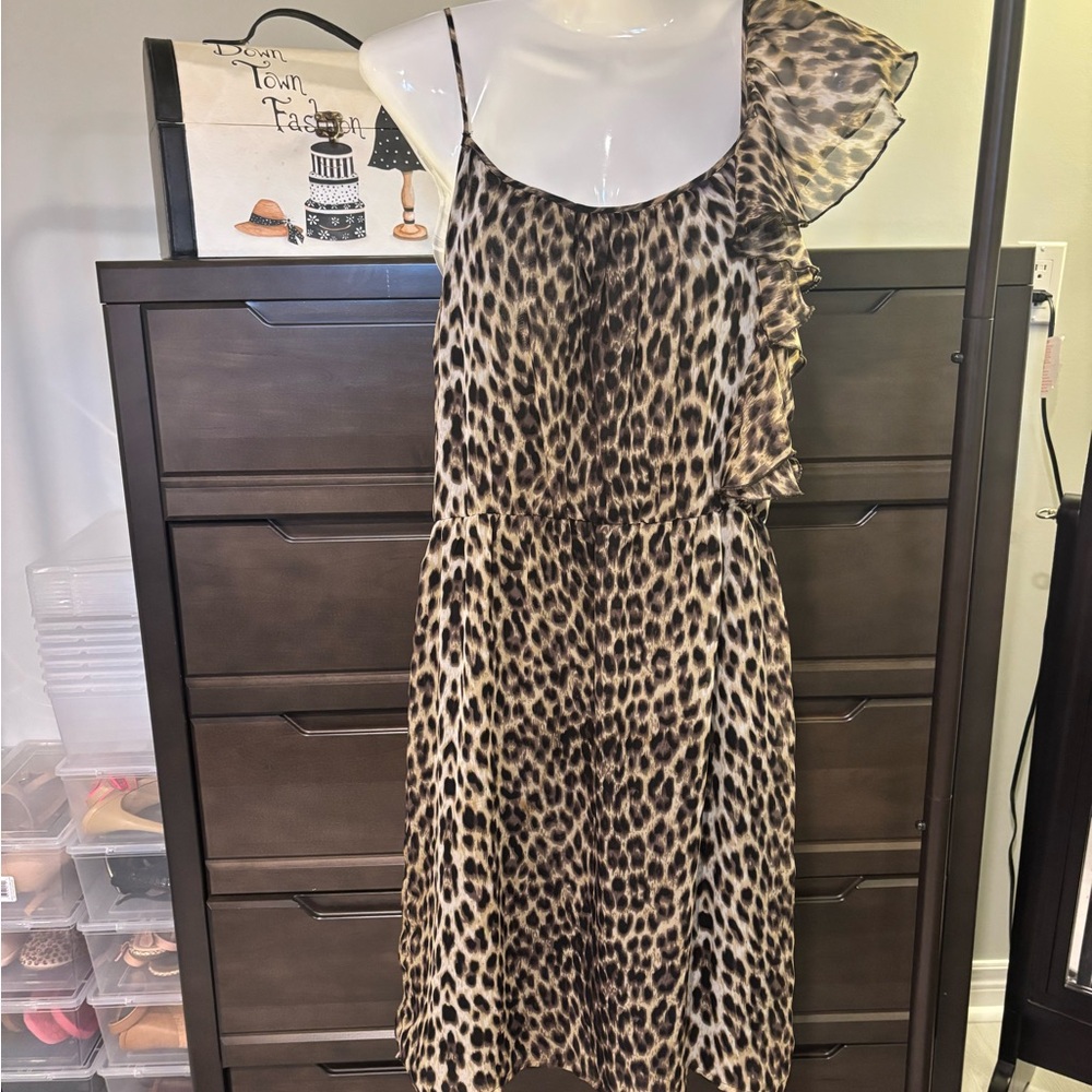 Leopard Print One-Shoulder Dress